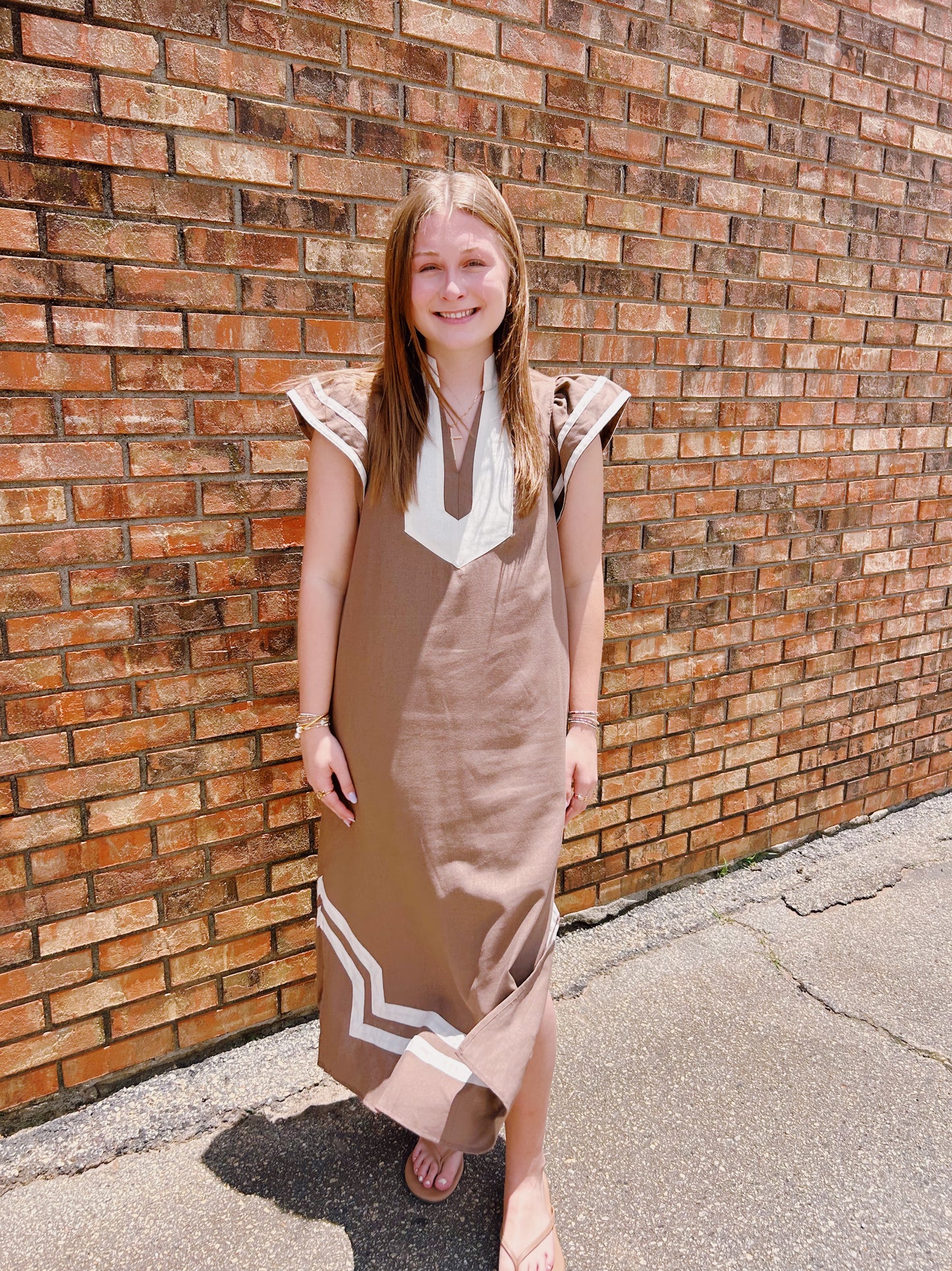 Magnolia dress- brown and white