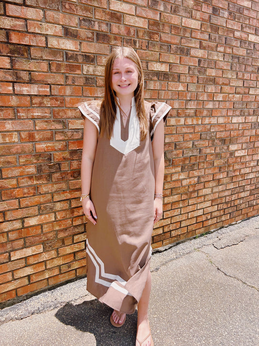 Magnolia dress- brown and white
