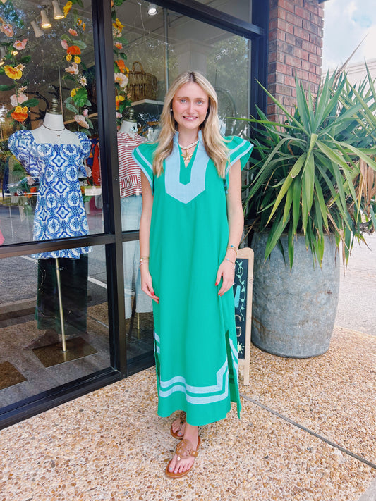 Magnolia dress- blue and green