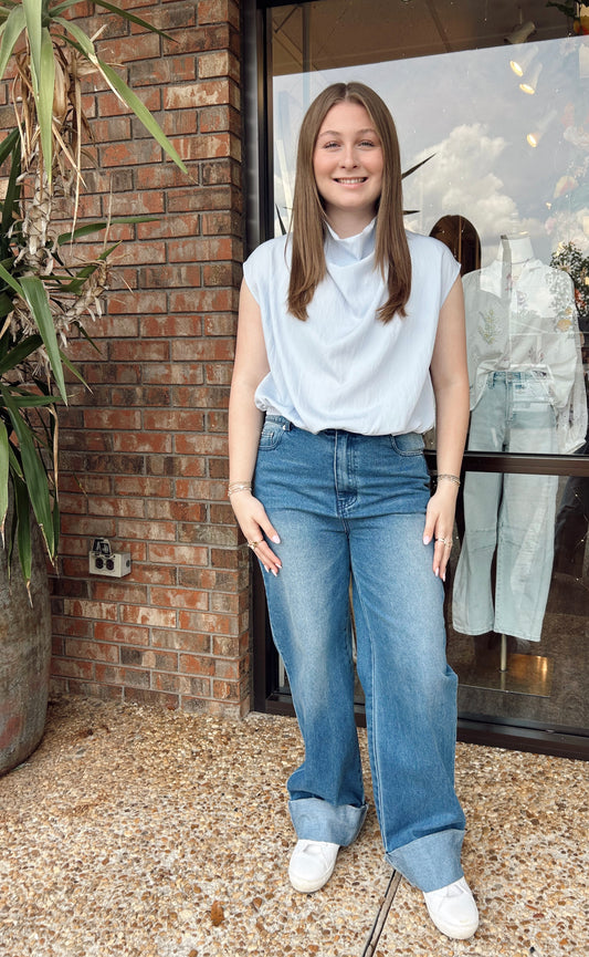 Girly on the go top- blue